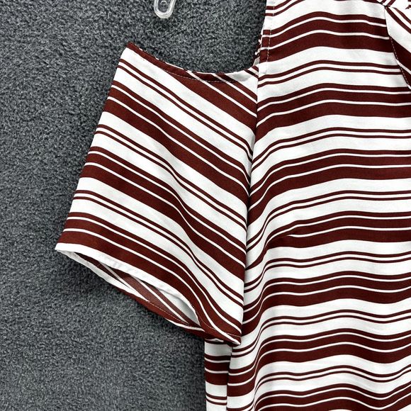 Soho Jeans NY & Co Top Womens Small Red White Striped Short Sleeve Cold Shoulder - Picture 6 of 15